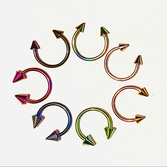 Spiked Horseshoe Ring Hoop 16g 11mm 7/16" Lip Ear - Picture 4 of 9